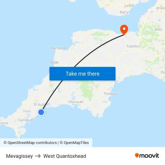 Mevagissey to West Quantoxhead map