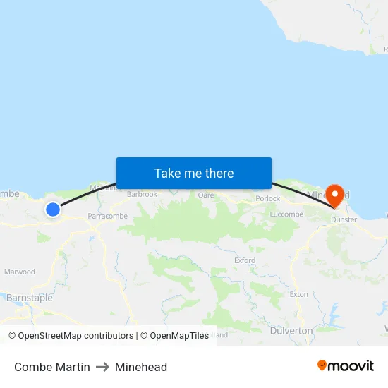Combe Martin to Minehead map