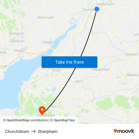 Churchdown to Sharpham map