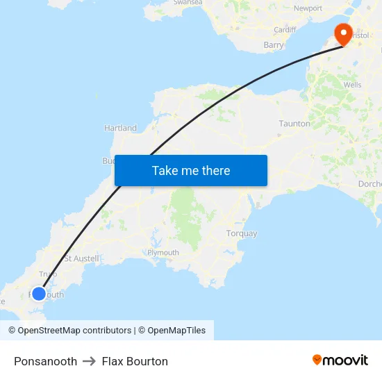 Ponsanooth to Flax Bourton map