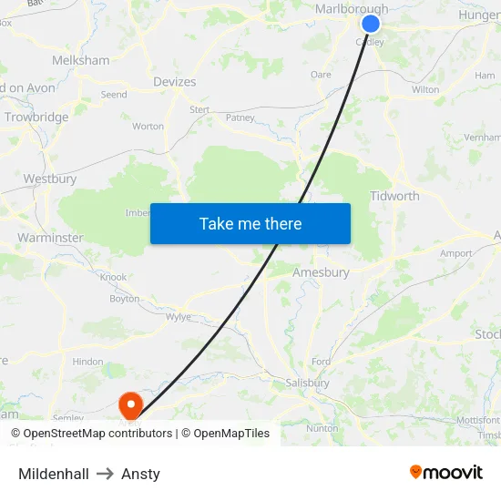 Mildenhall to Ansty map