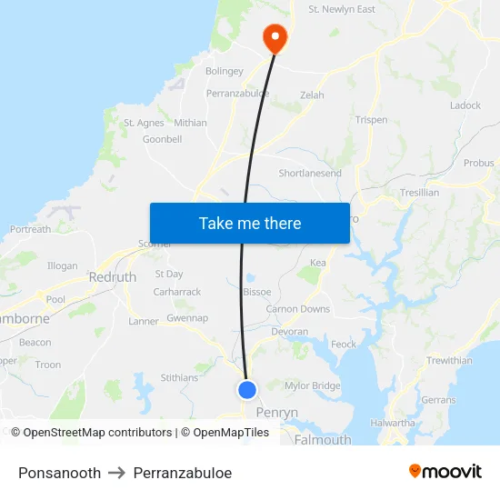 Ponsanooth to Perranzabuloe map