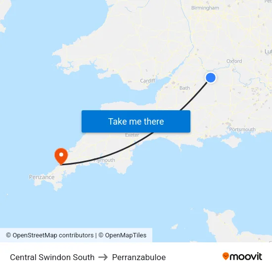 Central Swindon South to Perranzabuloe map