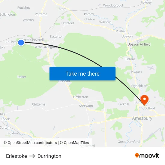 Erlestoke to Durrington map