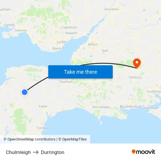 Chulmleigh to Durrington map