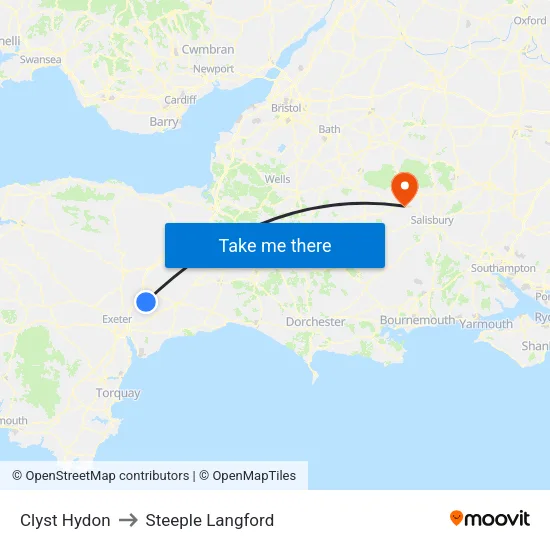 Clyst Hydon to Steeple Langford map