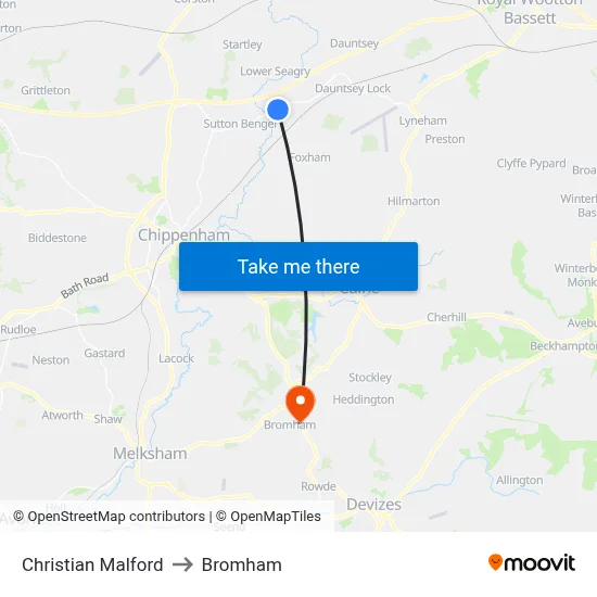 Christian Malford to Bromham map
