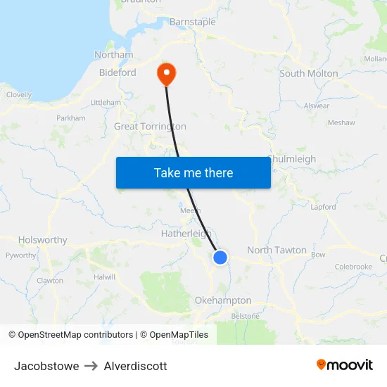 Jacobstowe to Alverdiscott map