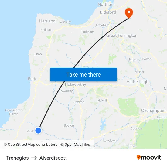 Treneglos to Alverdiscott map