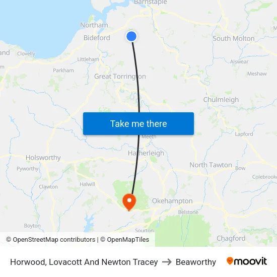 Horwood, Lovacott And Newton Tracey to Beaworthy map