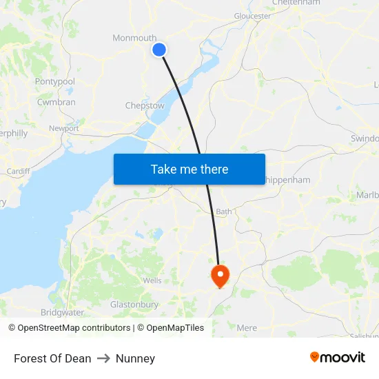 Forest Of Dean to Nunney map
