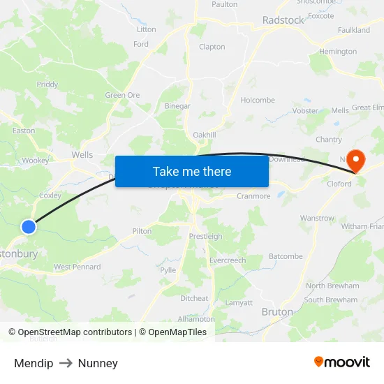 Mendip to Nunney map