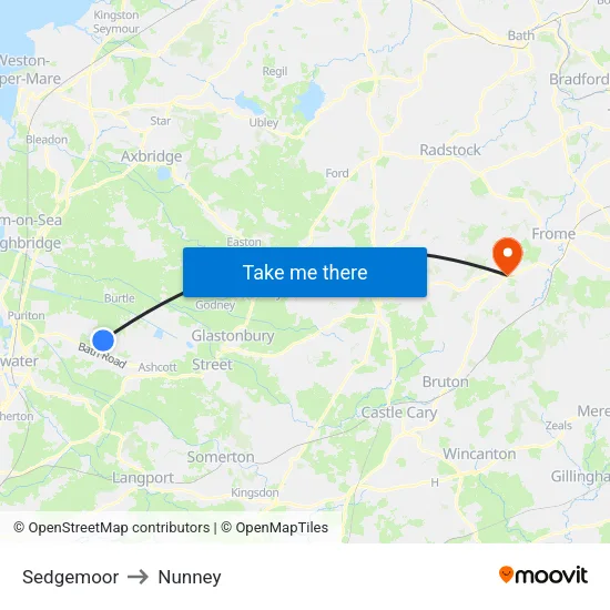 Sedgemoor to Nunney map