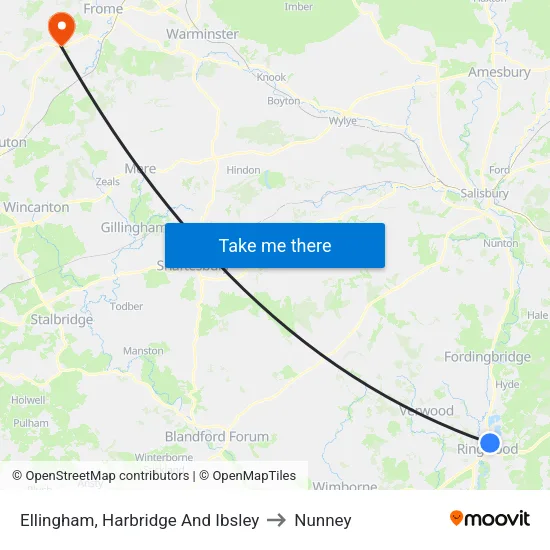 Ellingham, Harbridge And Ibsley to Nunney map