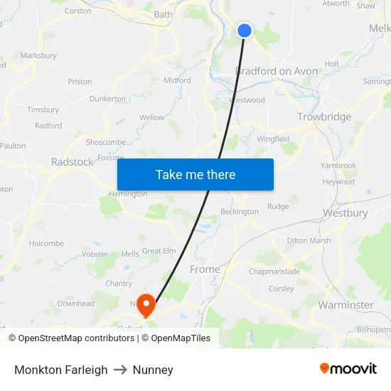 Monkton Farleigh to Nunney map