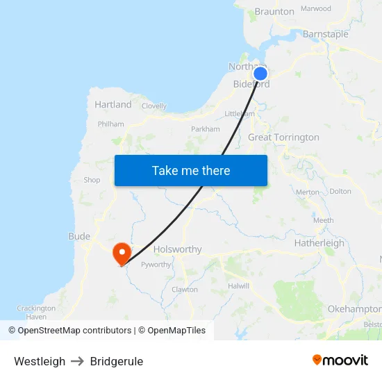 Westleigh to Bridgerule map