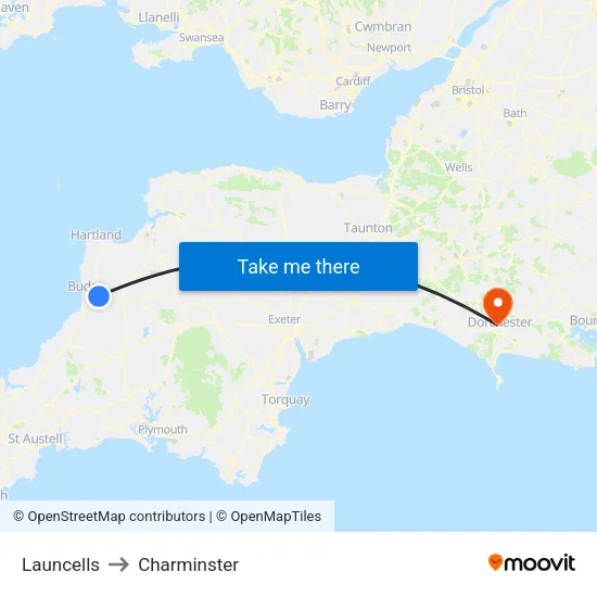 Launcells to Charminster map