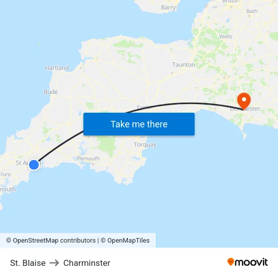 St. Blaise to Charminster map