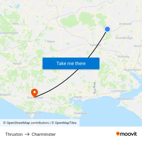 Thruxton to Charminster map