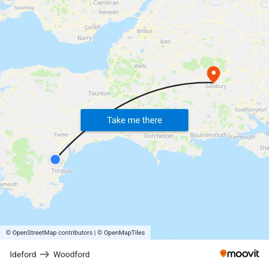 Ideford to Woodford map