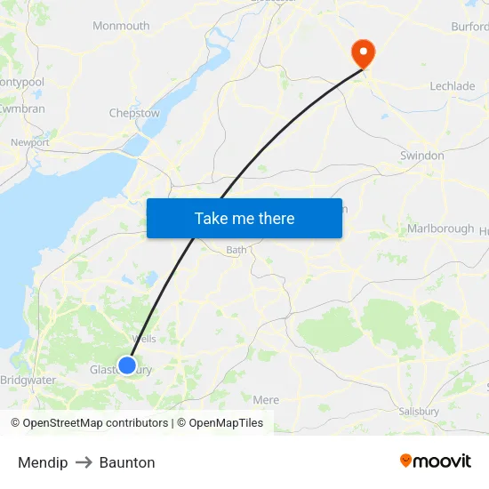 Mendip to Baunton map