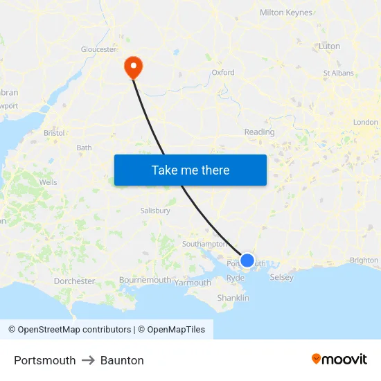 Portsmouth to Baunton map