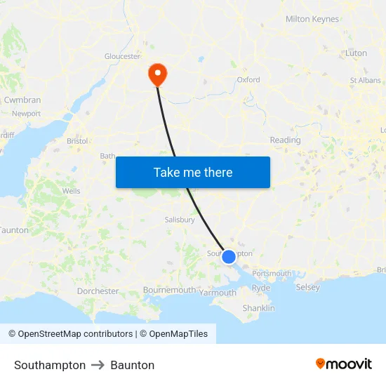 Southampton to Baunton map