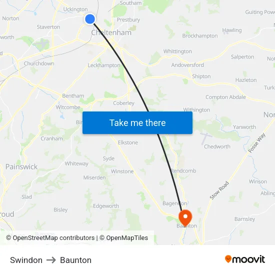 Swindon to Baunton map