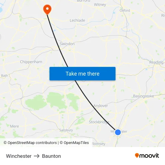 Winchester to Baunton map