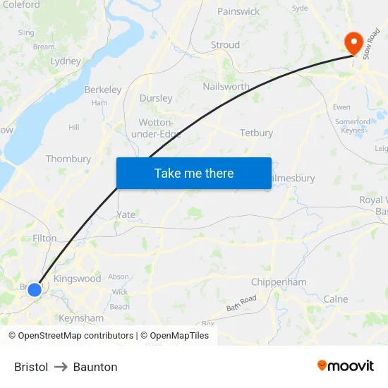 Bristol to Baunton map