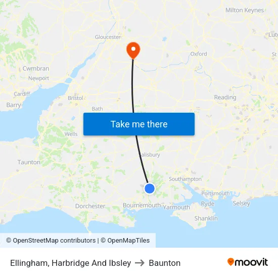 Ellingham, Harbridge And Ibsley to Baunton map