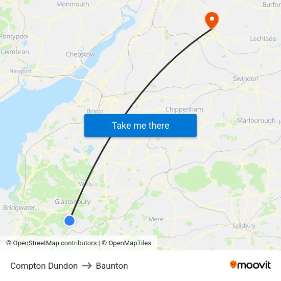 Compton Dundon to Baunton map