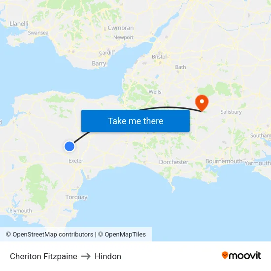 Cheriton Fitzpaine to Hindon map