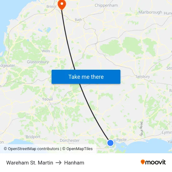 Wareham St. Martin to Hanham map