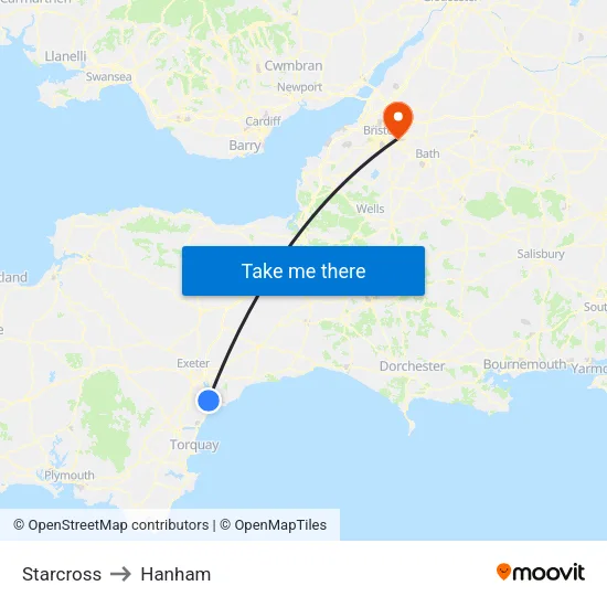 Starcross to Hanham map