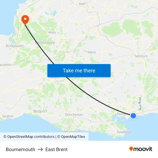 Bournemouth to East Brent map