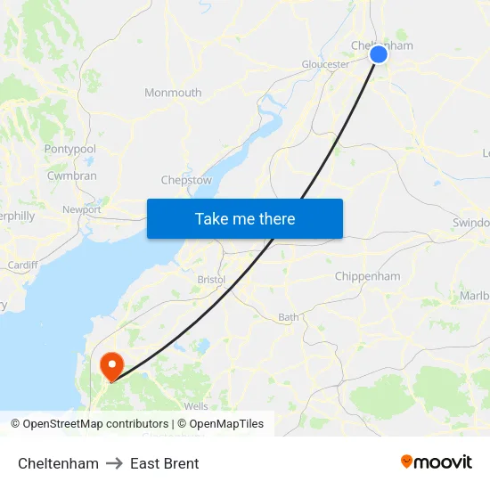 Cheltenham to East Brent map