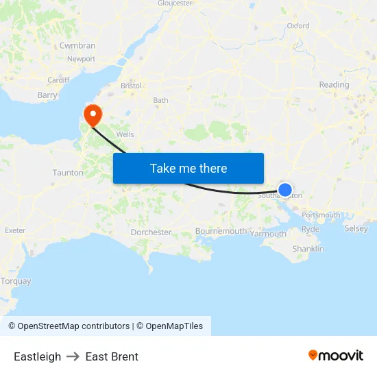 Eastleigh to East Brent map