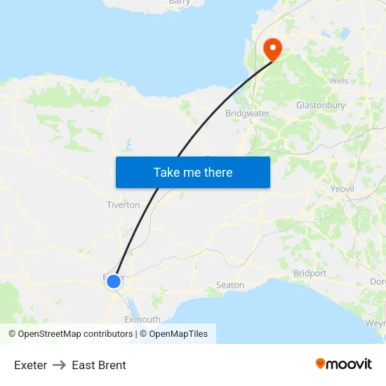 Exeter to East Brent map