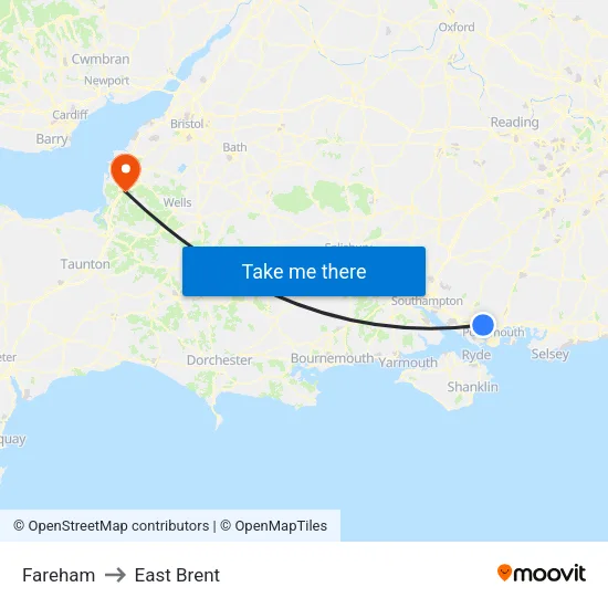 Fareham to East Brent map