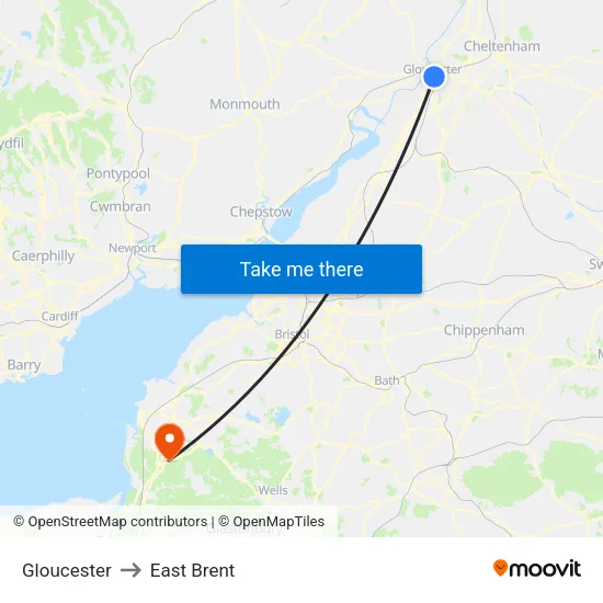 Gloucester to East Brent map
