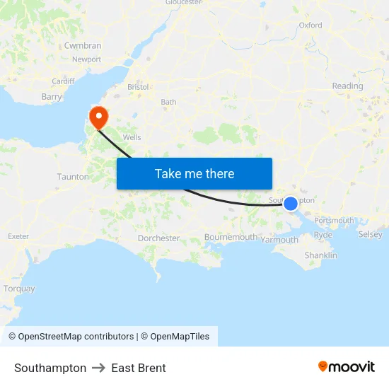 Southampton to East Brent map