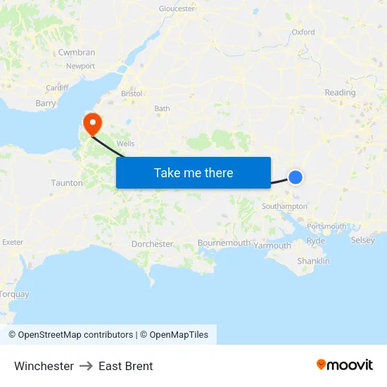 Winchester to East Brent map