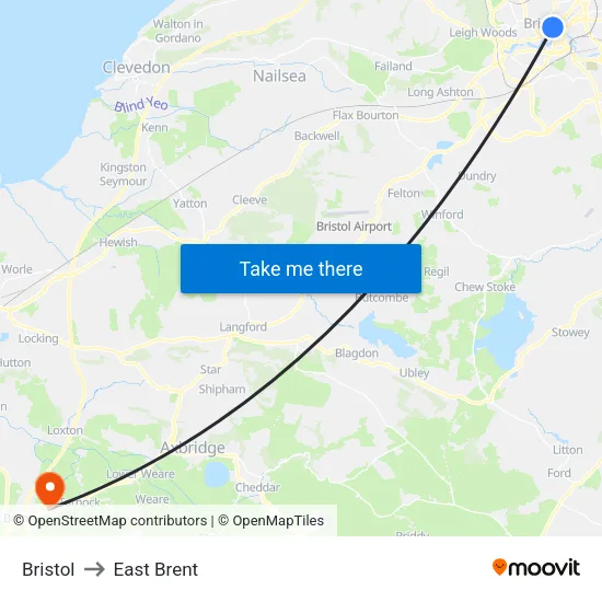 Bristol to East Brent map