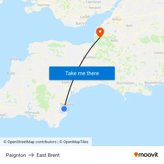 Paignton to East Brent map