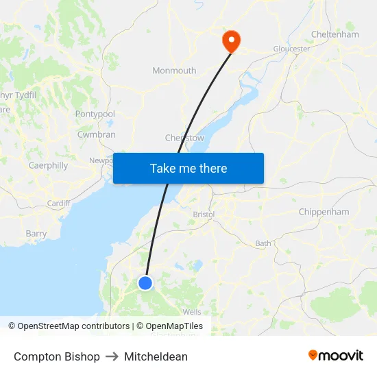 Compton Bishop to Mitcheldean map