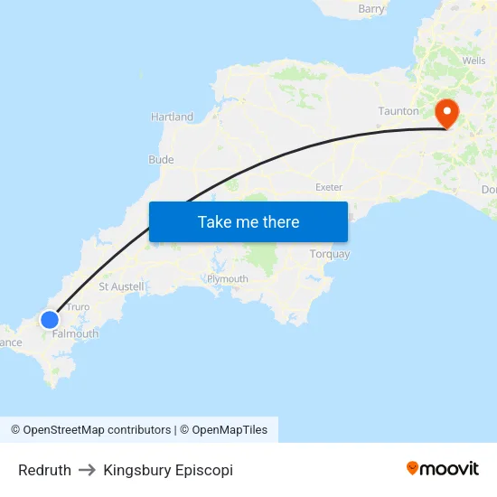 Redruth to Kingsbury Episcopi map