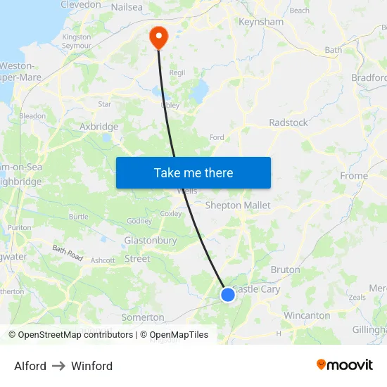Alford to Winford map