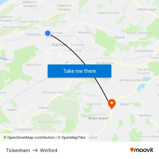 Tickenham to Winford map