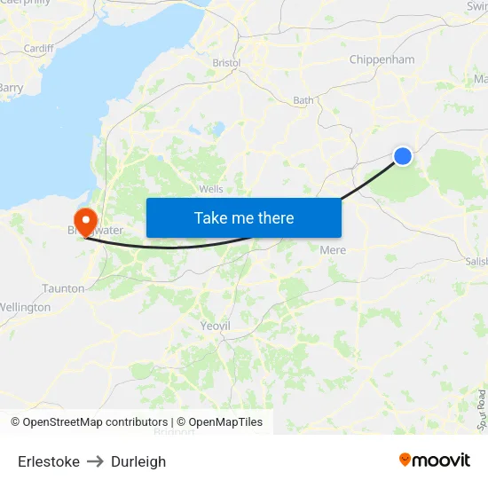 Erlestoke to Durleigh map
